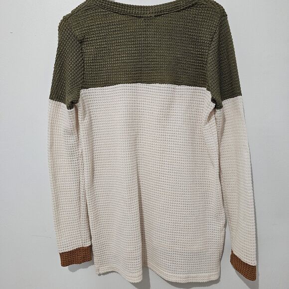 Daytrip - Sweater Waffle Knit - Size M - Cream Green Copper Colorblock - Picture 3 of 10